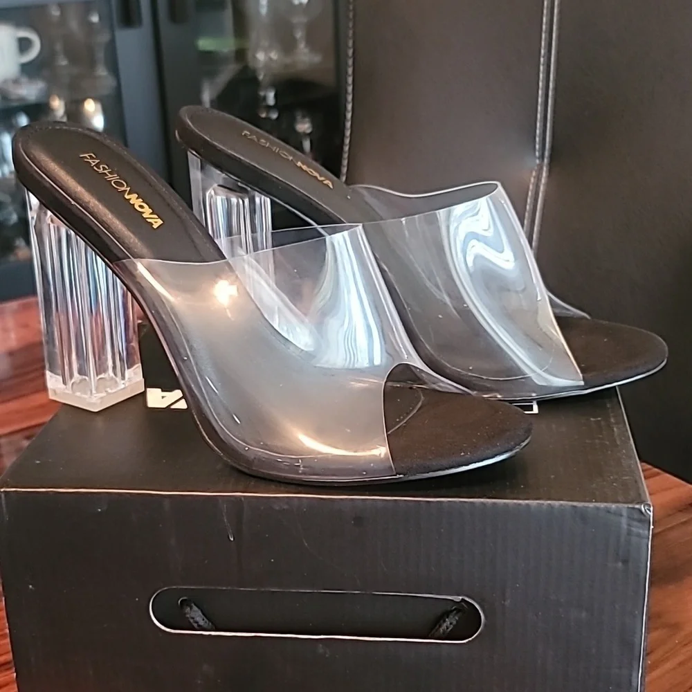 Fashion Nova Transparent and Black Heels - Picture 1 of 3